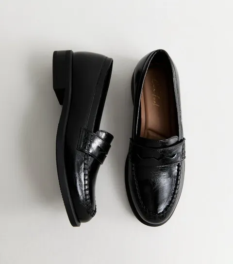 Black Faux Leather Flat Saddle Penny Loafers Vegan