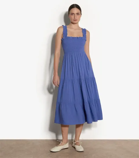 Bright Purple Tiered Smock Midi Dress