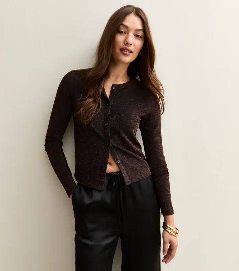Dark Burgundy Metallic Crew Neck Cardigan
