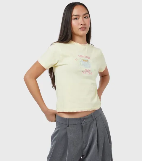 Bright Yellow Fill Your Own Tea Cup Baby Tee T-shirt