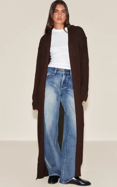 Chocolate Maxi Style Knitted Cardigan