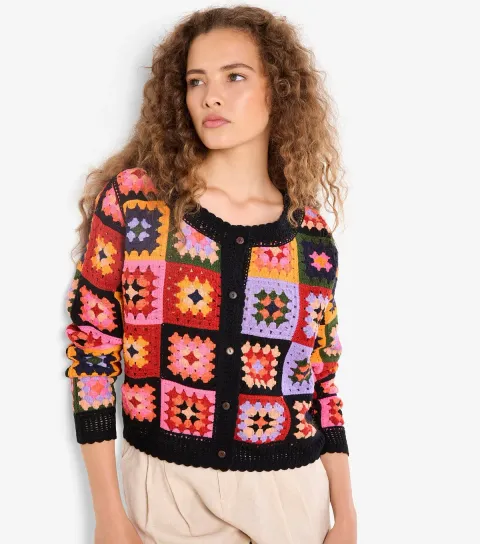 Black Crochet Squares Cardigan
