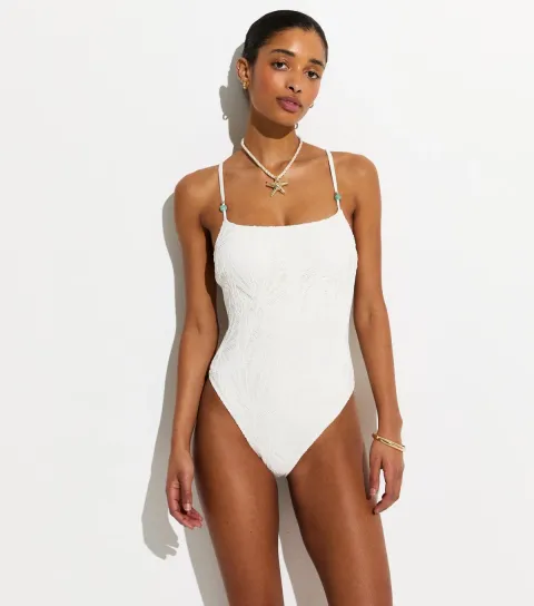 White Crochet Beaded Swimsuit