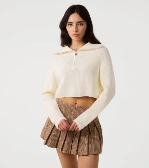 Off White Half Zip Knit Jumper