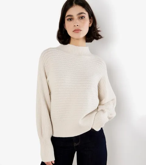 Stone High Neck Cable Batwing Jumper