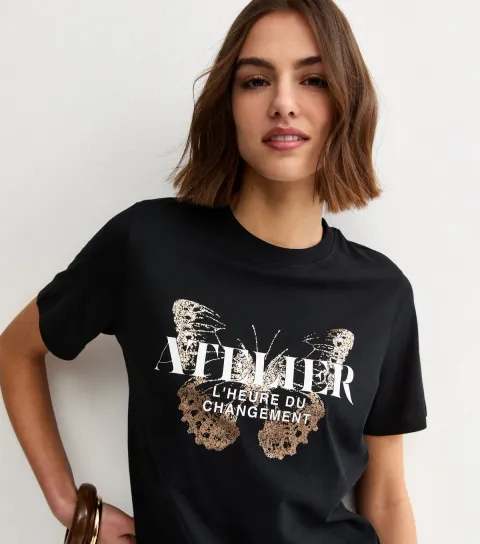 Black Foil Butterfly Relaxed T-Shirt