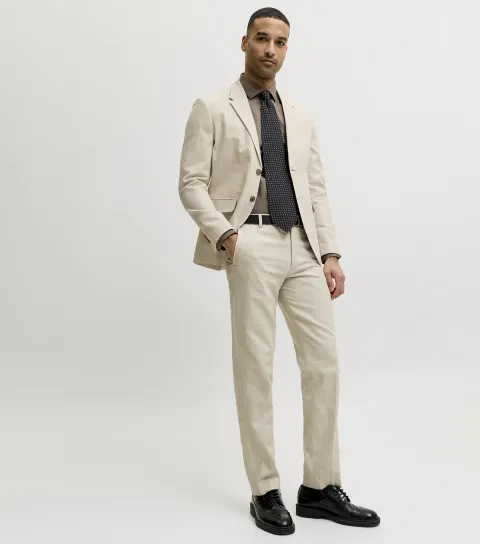 Cream Cotton Rich Regular Tailored Trousers