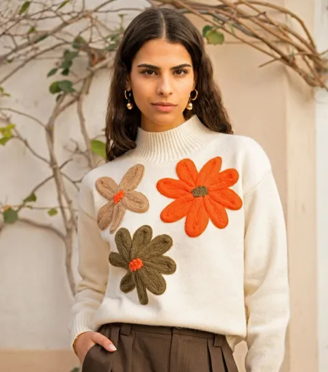 Ivory Floral Appliqued Jumper
