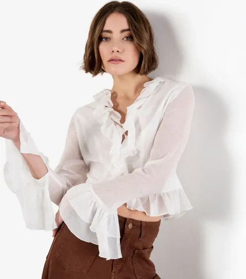 White Ruffle Tie Crop Top