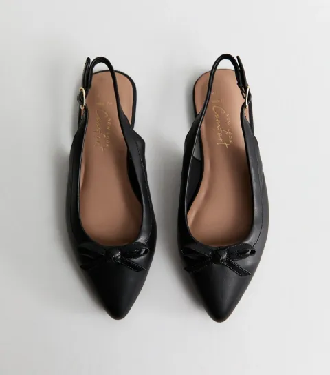 Wide Fit Black Faux Leather Slingback Flats Vegan