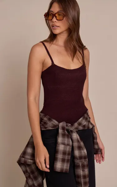 Chocolate Plum Towelling Fine Knit Cami Top