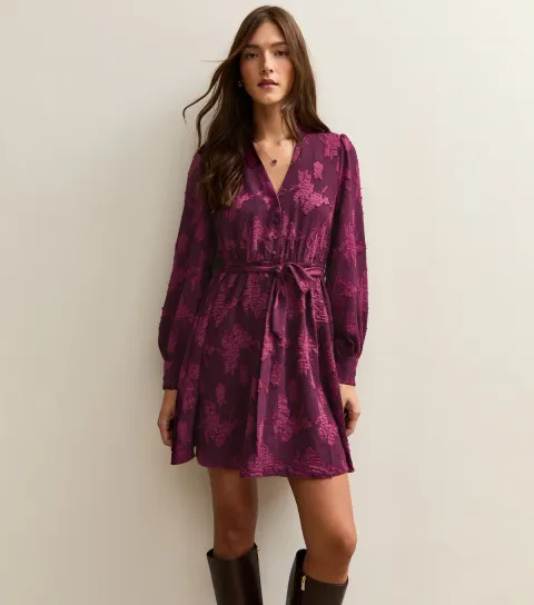 Dark Burgundy Floral Devore Mini Dress