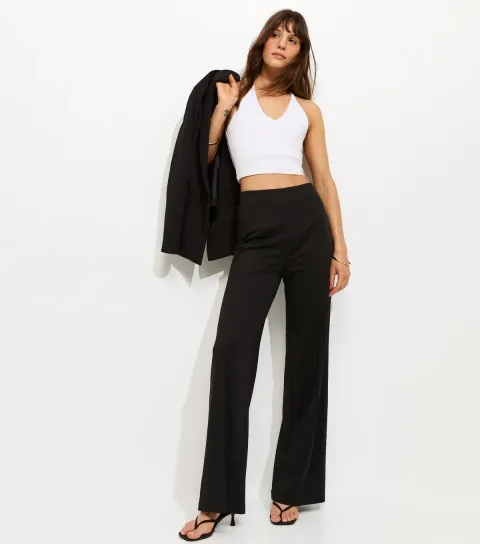 Tall Black Jersey Wide Leg Trousers
