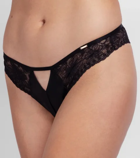 Black Lace Cut Out Thong