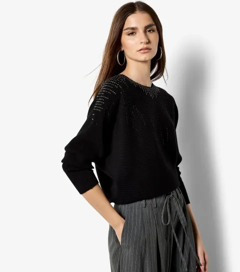 Black Gradual Sparkle Batwing Jumper