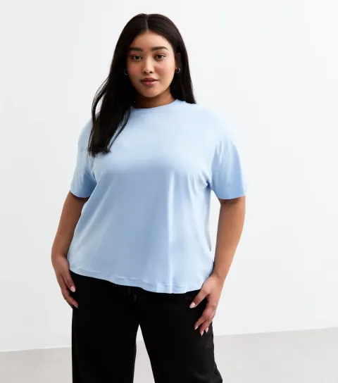 Plus Size Blue Boxy Short Sleeve T-Shirt Curves