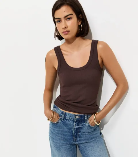 Dark Brown Cotton Rich Scoop Neck Vest Top