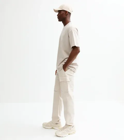 Cream Slim Fit Cargo Trousers