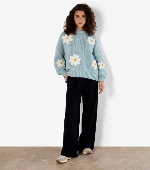 Blue Daisy Embroidered Jumper