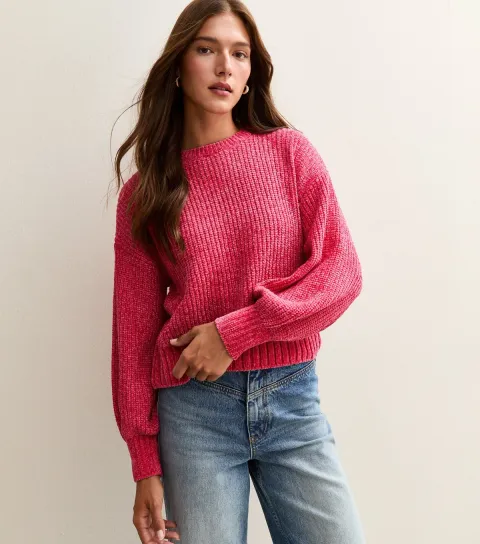 Bright Pink Chenille Crew Neck Jumper