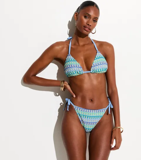 Blue Crochet Side Tie Bikini Bottoms