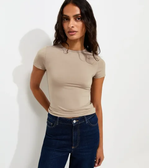 Mink Jersey Longline Crew Neck T-Shirt