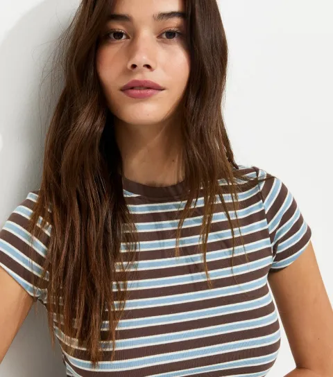 Blue Cotton-Rich Striped Baby Tee T-Shirt