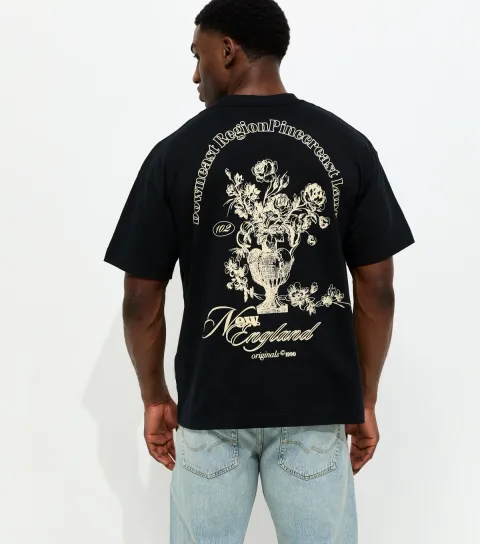 Black Relaxed Cotton Vase Print T-Shirt