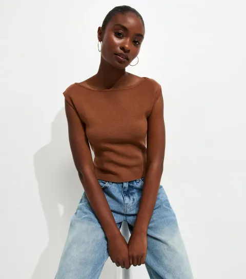 Tan Slash Neck Vest Top