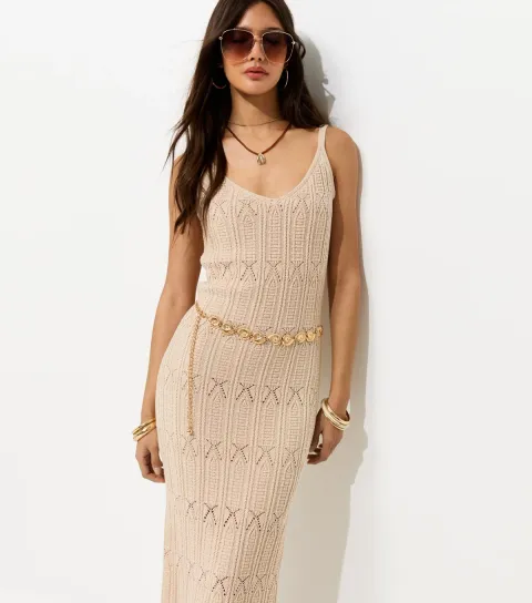 Cream Cotton Rich Stitch Detail Maxi Dress
