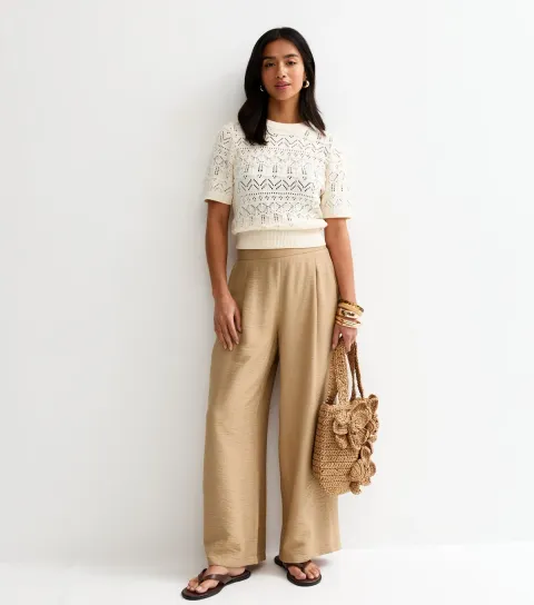 Petite Stone Pull On Wide Leg Trousers
