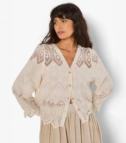 Stone Embroidered V-Neck Cardigan