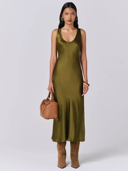 Ghost Palm Sleeveless Scoop Neck Midi Dress
