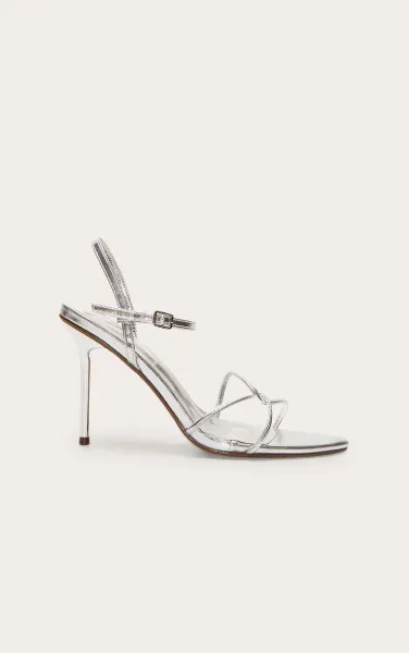 Silver Pu Point Toe Thin Strappy High Stiletto Heeled Sandals