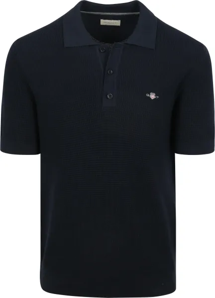 Gant Knitted Polo Shirt Navy Blue Dark Blue maat L