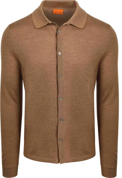 Suitable Cardigan Shirt Merino Camel Brown maat L