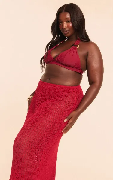 Plus Burgundy Crochet Maxi Beach Skirt