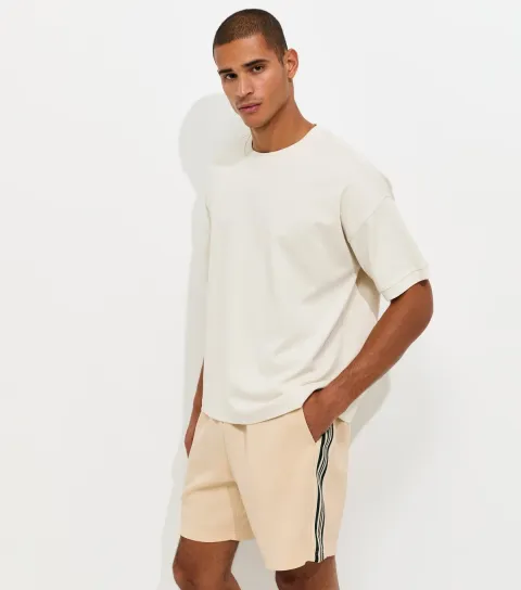 Cream Track Sweatshirt Shorts