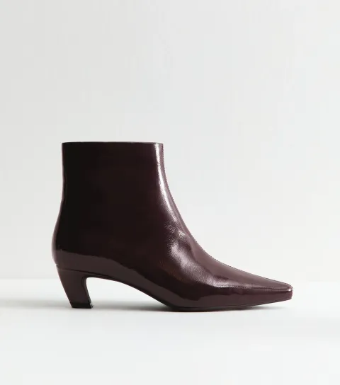 Burgundy Patent Point Toe Ankle Boots Vegan