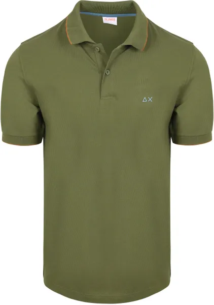 Sun68 Polo Shirt Small Stripe Collar Olive Green Dark Green maat L
