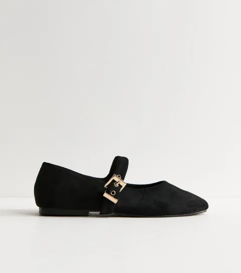 Truffle Black Faux Suede Mary Jane Flats Vegan