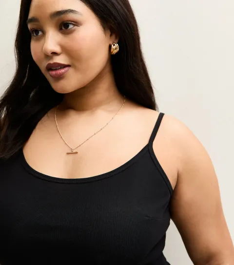Plus Size Black Cotton Adjustable Cami Top Curves