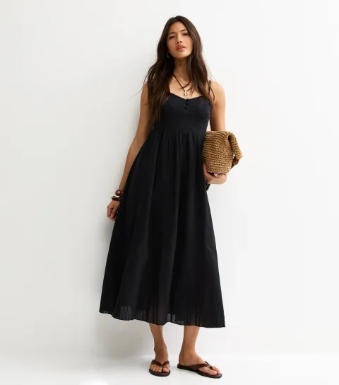 Black V Waist Strappy Midi Dress