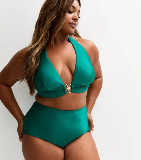 Plus Size Green High Waisted Bikini Bottoms Curves