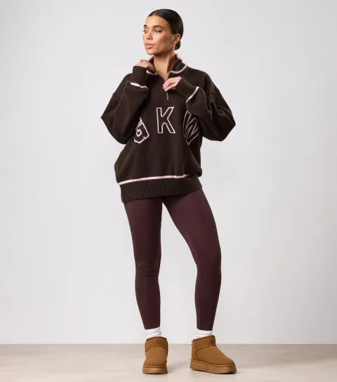 Brown Knock Out Knitted Funnel Neck Jumper