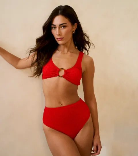 Red High Waist Bikini Bottoms