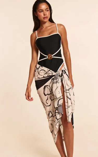 Monochrome Printed Chiffon Rectangle Sarong