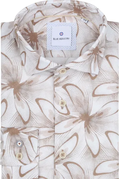 Blue Industry Shirt Linen Print Beige size 38