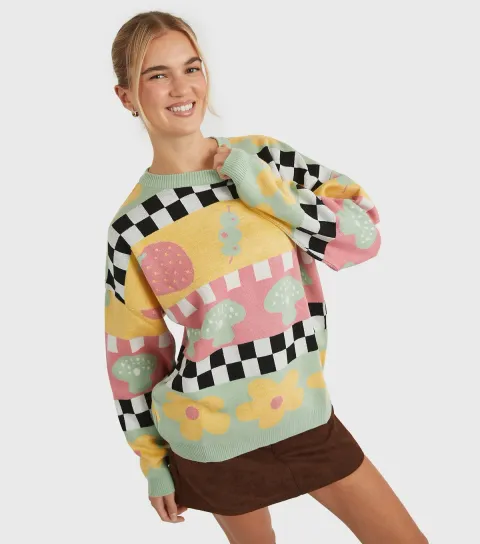 Multi Colour Checkerboard Knit Jumper