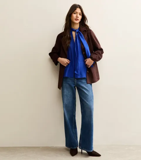 Bright Blue Pussybow Neck Blouse